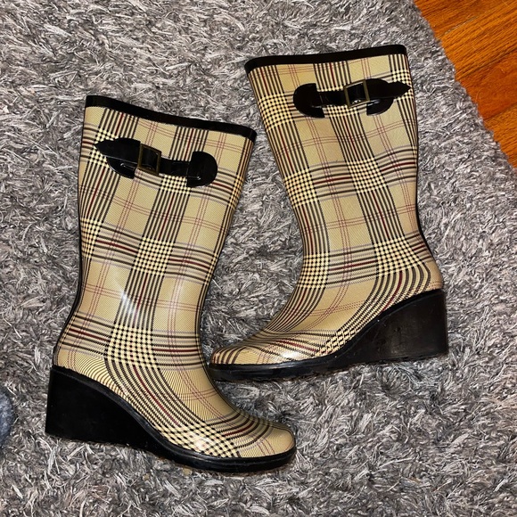 Henry Ferrera Shoes - Henry Ferrera Plaid Wedge Rain Boots